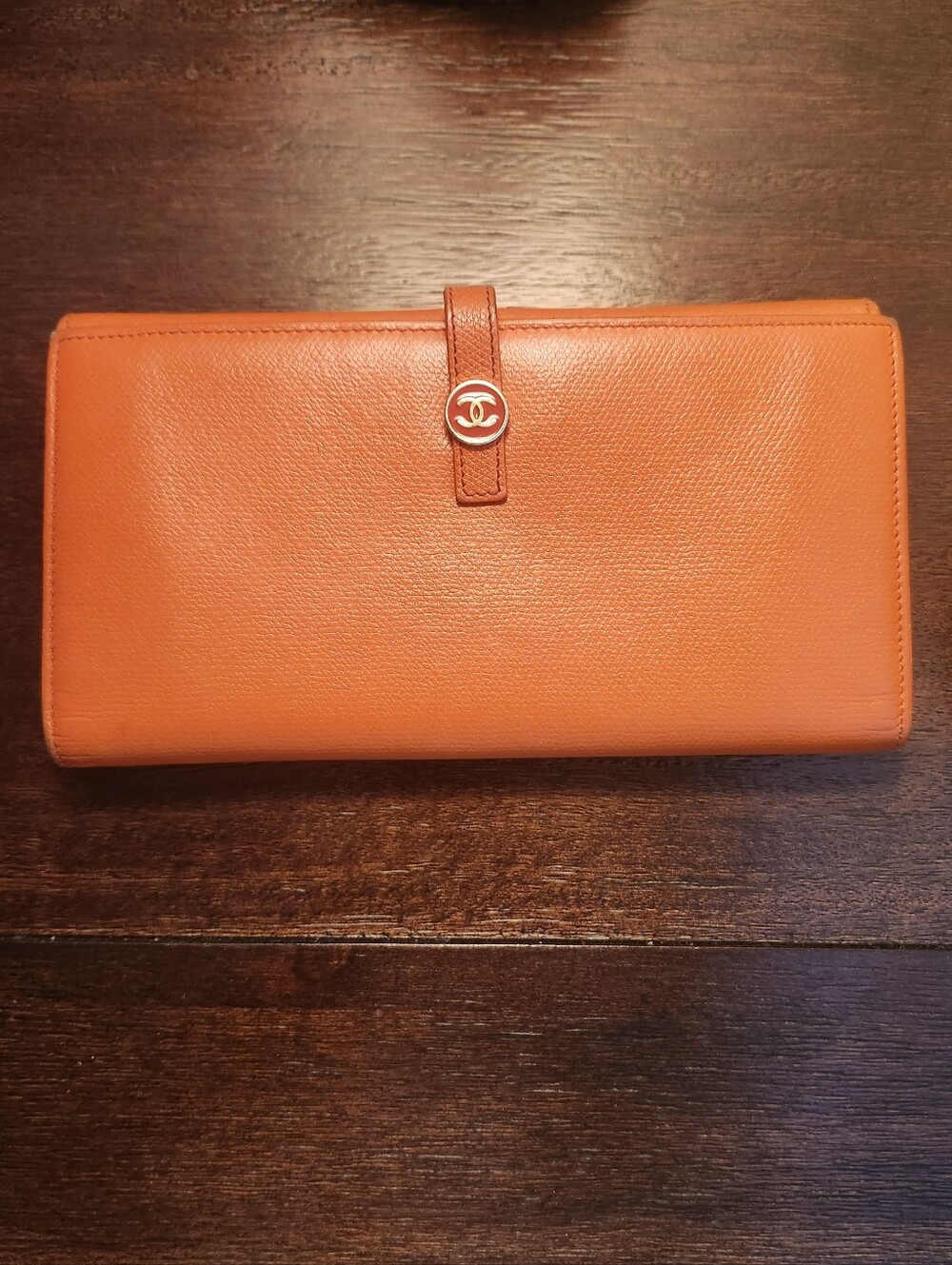 Chanel Orange Leather Long Wallet with CC Logo